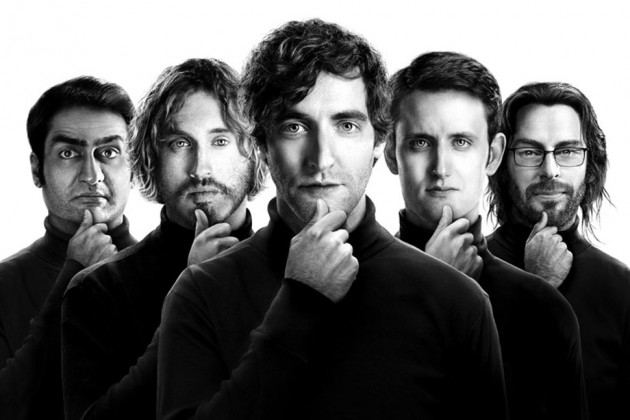 From left to right: Kumail Nanjiani, T.J. Miller, Thomas Middleditch, Zach Woods, and Martin Starr