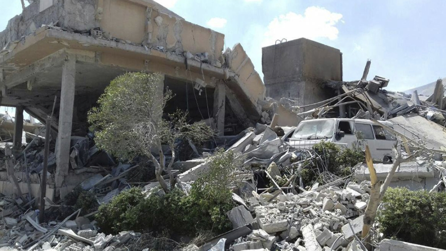 The scientific research center in Damascus after the airstrike. 