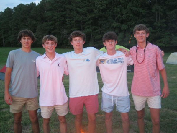 Stone Ramey (4th from left) with friends on senior night