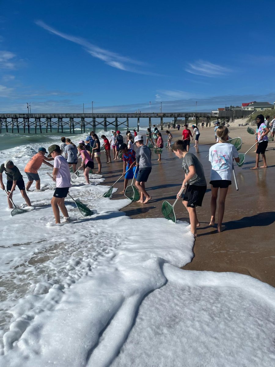 RMA students net fish in Surf City.